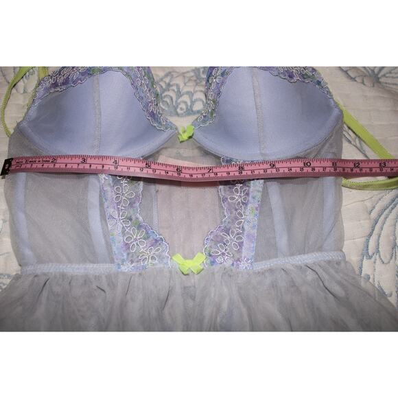 Victoria Secret Light Blue Dainty Babydoll Top with Embroidered Flowers 34B - Picture 3 of 7